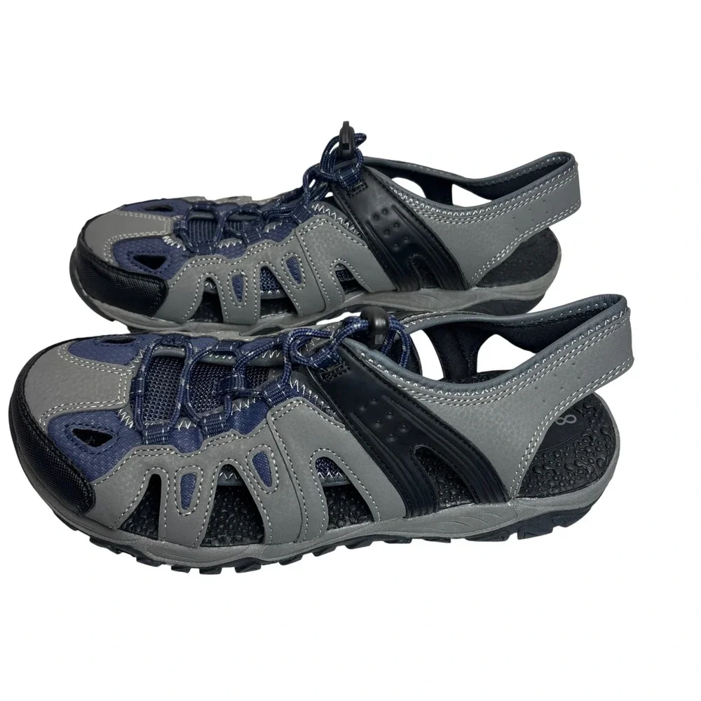 Ozark Trail Hiking Sandals Men 8 Gray Blue Bungee Closed Toe Outdoor Gorpcore‎